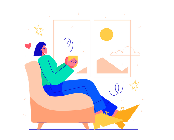 Frau genießt Morgenkaffee  Illustration