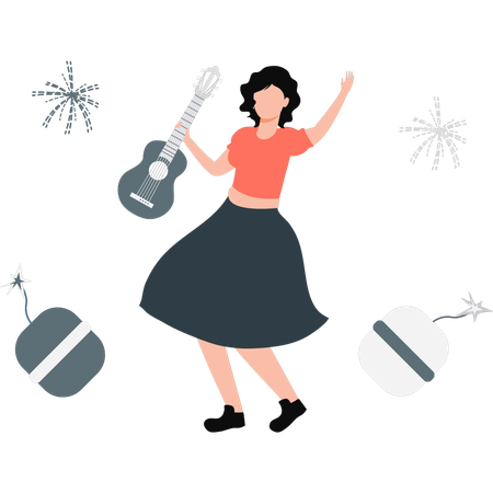 Frau genießt Musik  Illustration