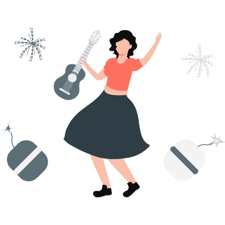 Frau genießt Musik  Illustration