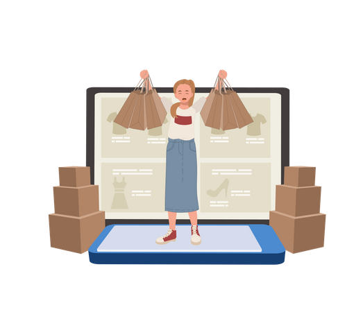 Frau genießt Online-Shopping  Illustration