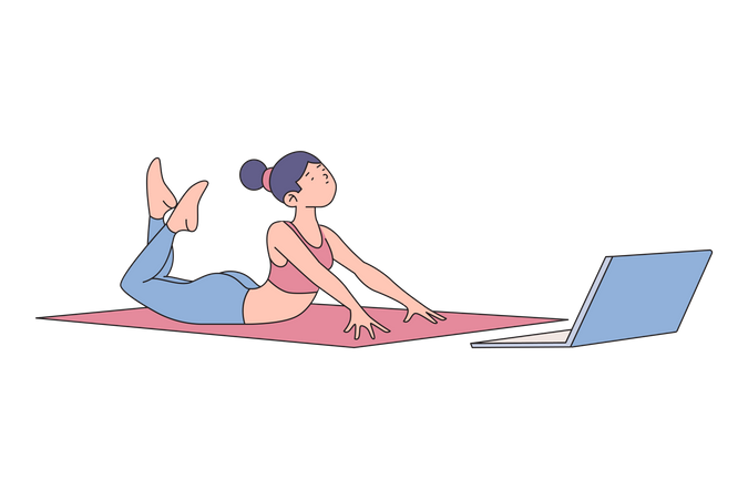 Frau genießt Online-Yoga-Unterricht  Illustration