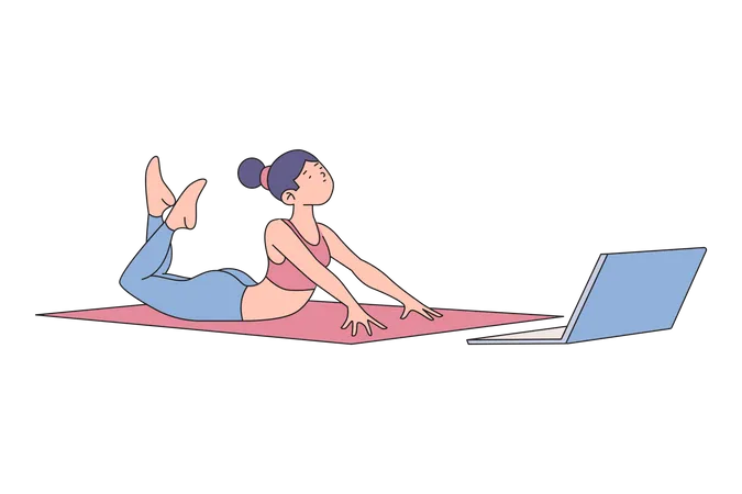 Frau genießt Online-Yoga-Unterricht  Illustration