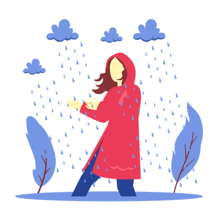 Frau genießt Regen  Illustration
