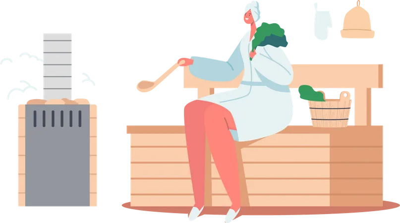 Frau genießt Sauna  Illustration