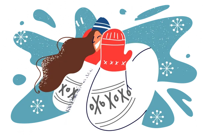 Frau genießt Schnee  Illustration