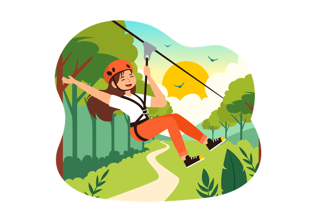 Frau genießt Zip Line  Illustration