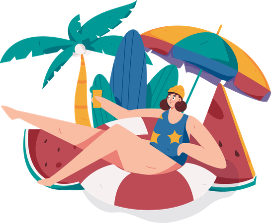 Frau genießt Sommerurlaub  Illustration