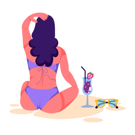 Frau genießt Strandurlaub  Illustration