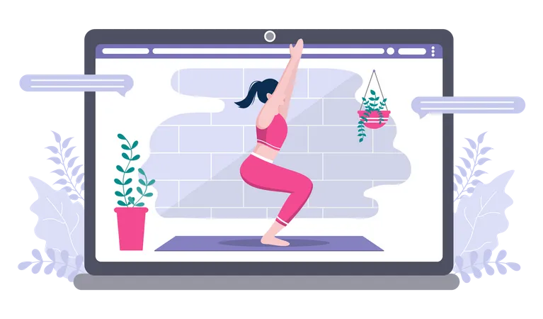 Frau gibt Online-Yoga-Kurse  Illustration