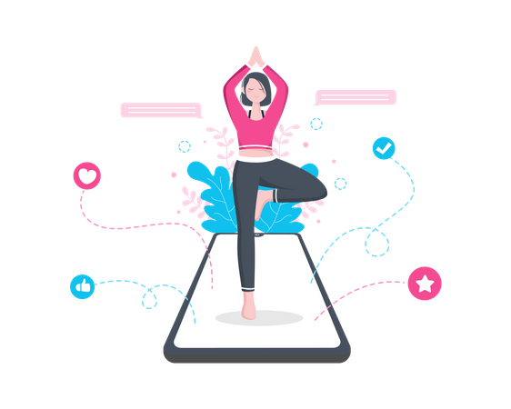 Frau gibt Online-Yoga-Kurse  Illustration