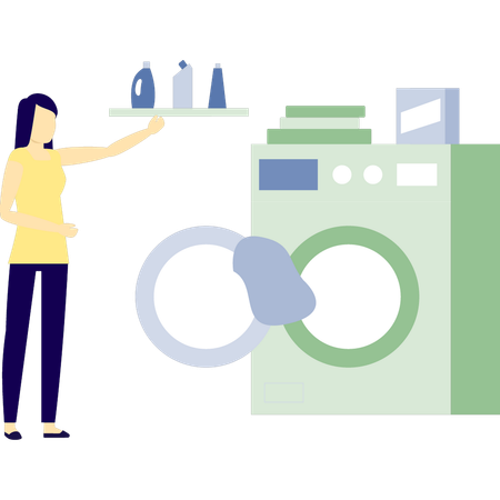Frau gibt Waschmittel in die Waschmaschine  Illustration