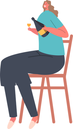 Frau gießt Alkoholgetränk in Weinglas  Illustration