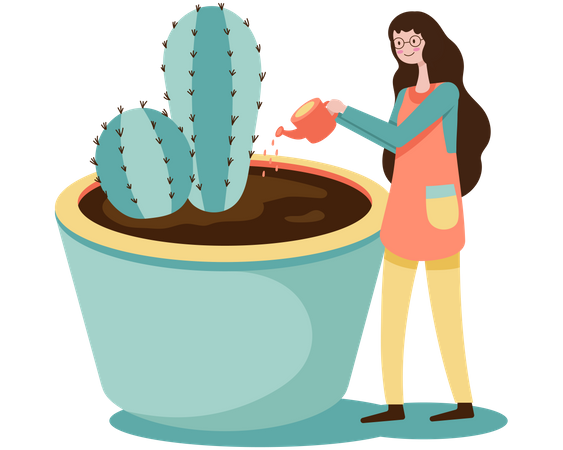 Frau gießt Pflanzen  Illustration