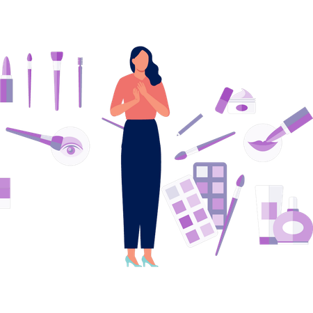 Frau glücklich mit Make-up-Kits  Illustration