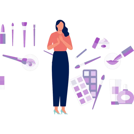 Frau glücklich mit Make-up-Kits  Illustration