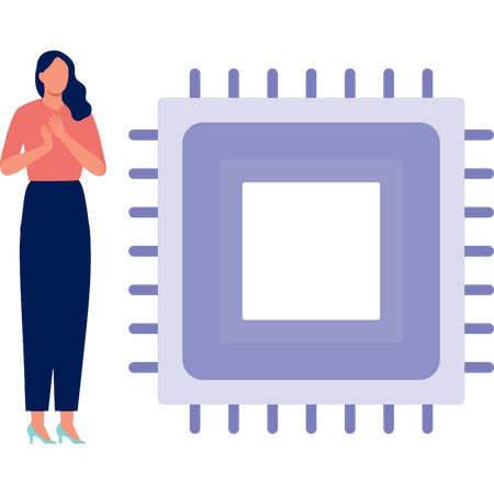 Frau glücklich mit Prozessorchip  Illustration