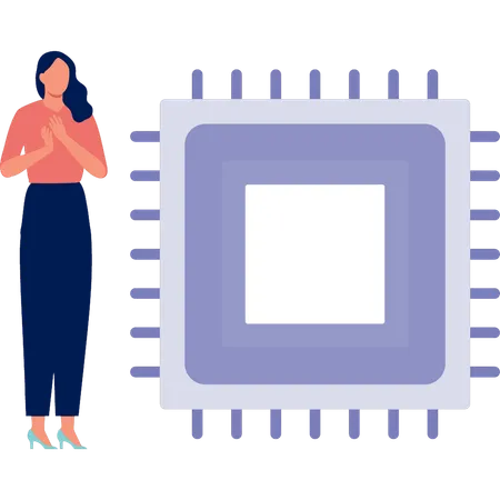 Frau glücklich mit Prozessorchip  Illustration