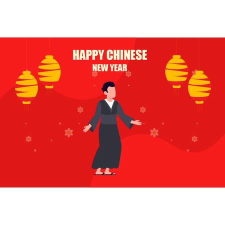 Frau grüßt zum chinesischen Neujahr  Illustration