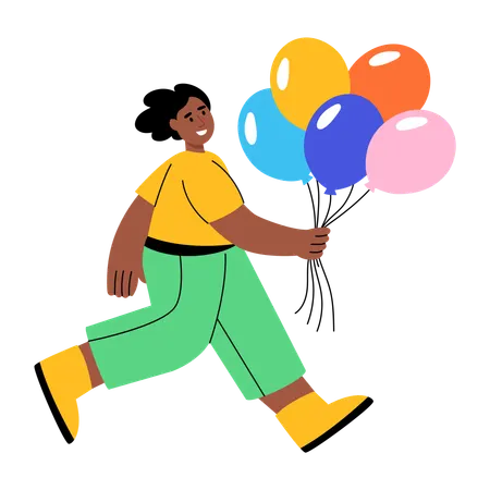 Frau mit aufblasbaren Ballons  Illustration