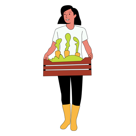 Frau mit Bauernhofkorb  Illustration