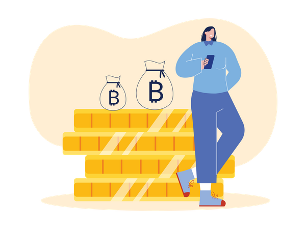 Frau hält Bitcoin  Illustration