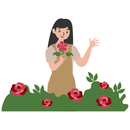 Frau hält Blume  Illustration