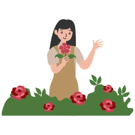 Frau hält Blume  Illustration