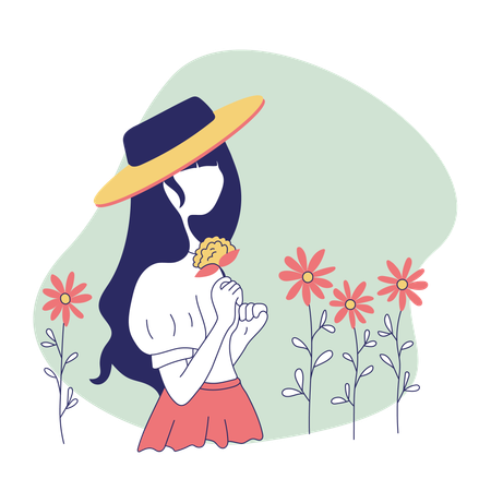 Frau hält Blume  Illustration