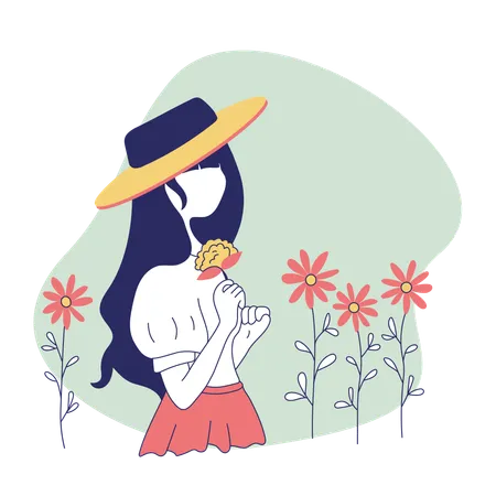 Frau hält Blume  Illustration