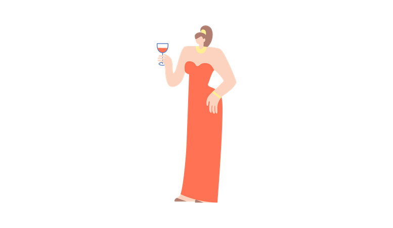 Frau mit Glas Wein  Illustration