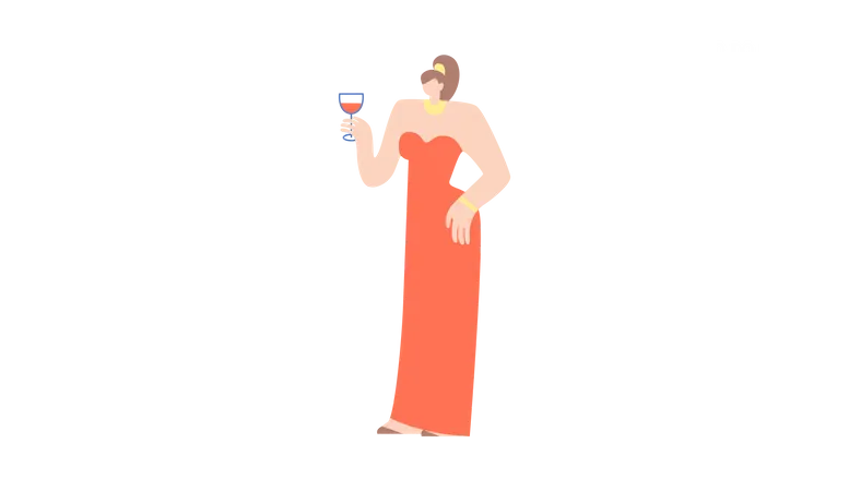 Frau mit Glas Wein  Illustration