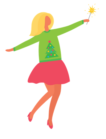 Frau mit Glas Wein in Weihnachtsfeier  Illustration