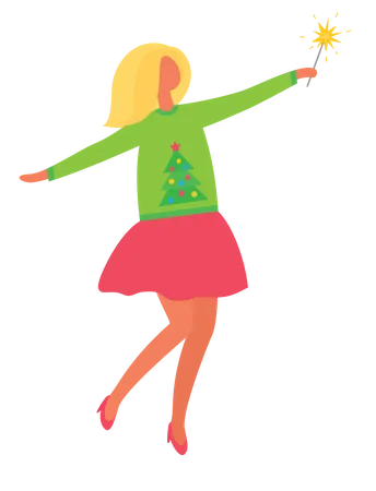 Frau mit Glas Wein in Weihnachtsfeier  Illustration