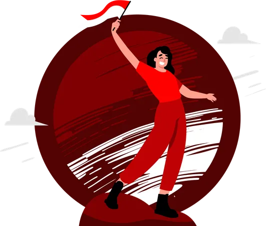 Frau hält eine indonesische Flagge  Illustration