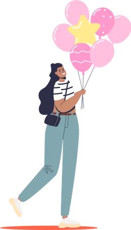 Frau mit rosa Luftballons  Illustration