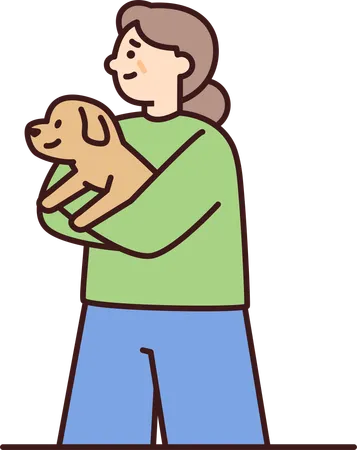 Frau hält Hund  Illustration