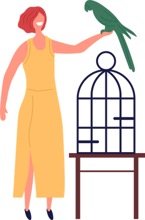 Frau hält Papagei  Illustration