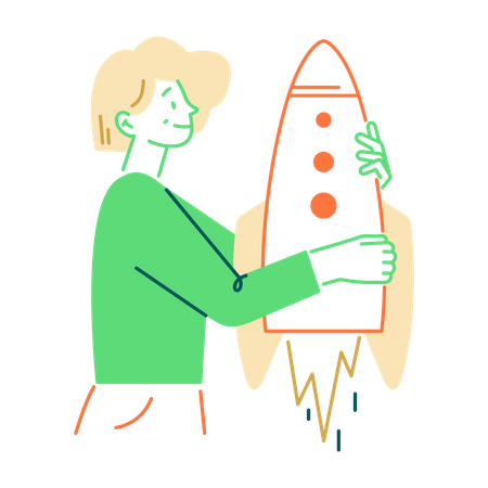 Frau hält Rakete  Illustration