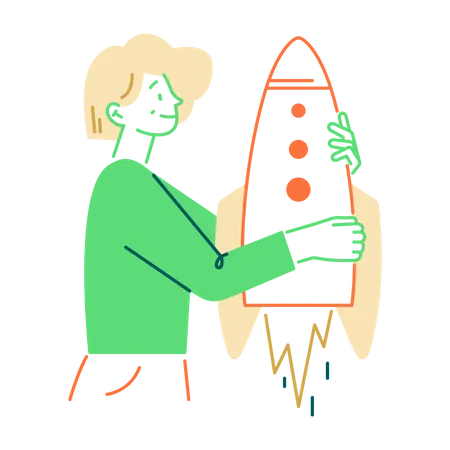 Frau hält Rakete  Illustration