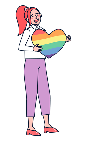 Frau hält Regenbogenherz  Illustration