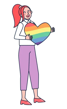 Frau hält Regenbogenherz  Illustration