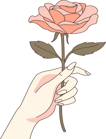 Frau Hand hält schöne Rose Blume  Illustration