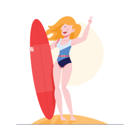 Frau hält Surfbrett  Illustration