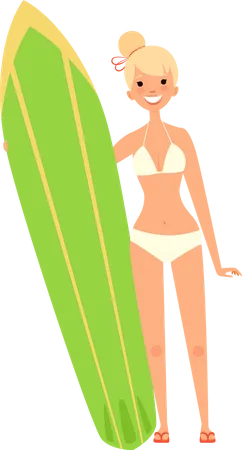 Frau hält Surfbrett  Illustration