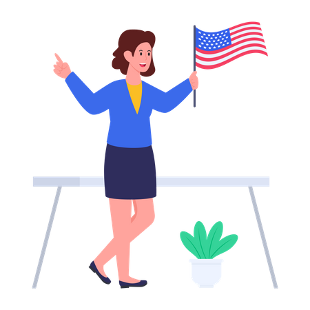 Frau mit USA-Flagge  Illustration