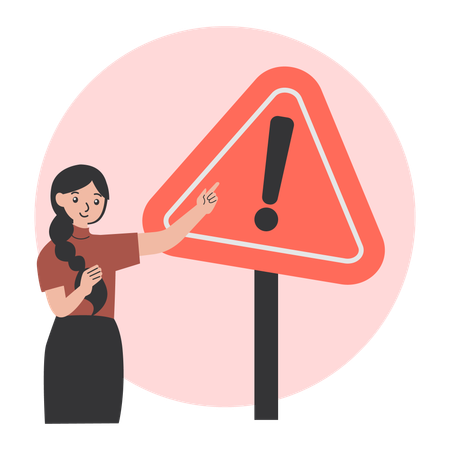 Frau mit Warnschild  Illustration