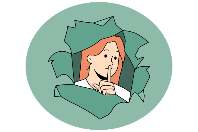 Frau hält Finger an den Lippen und bittet um Schweigen  Illustration