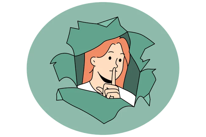Frau hält Finger an den Lippen und bittet um Schweigen  Illustration