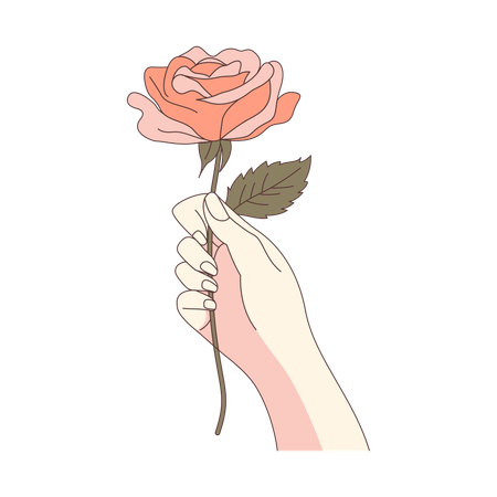 Frau Hand hält schöne Rose Blume Blumen  Illustration