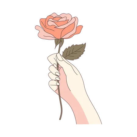 Frau Hand hält schöne Rose Blume Blumen  Illustration